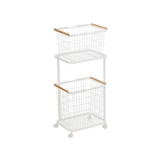 Rolling Laundry Cart + Wire Baskets (38" H)  - Steel + Wood - By Baano