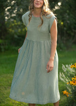 Olivia Green A-line Striped  Midi Dress