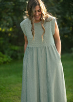 Olivia Green A-line Striped  Midi Dress