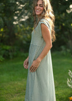 Olivia Green A-line Striped  Midi Dress