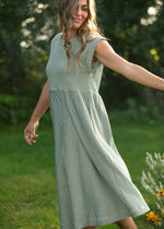 Olivia Green A-line Striped  Midi Dress