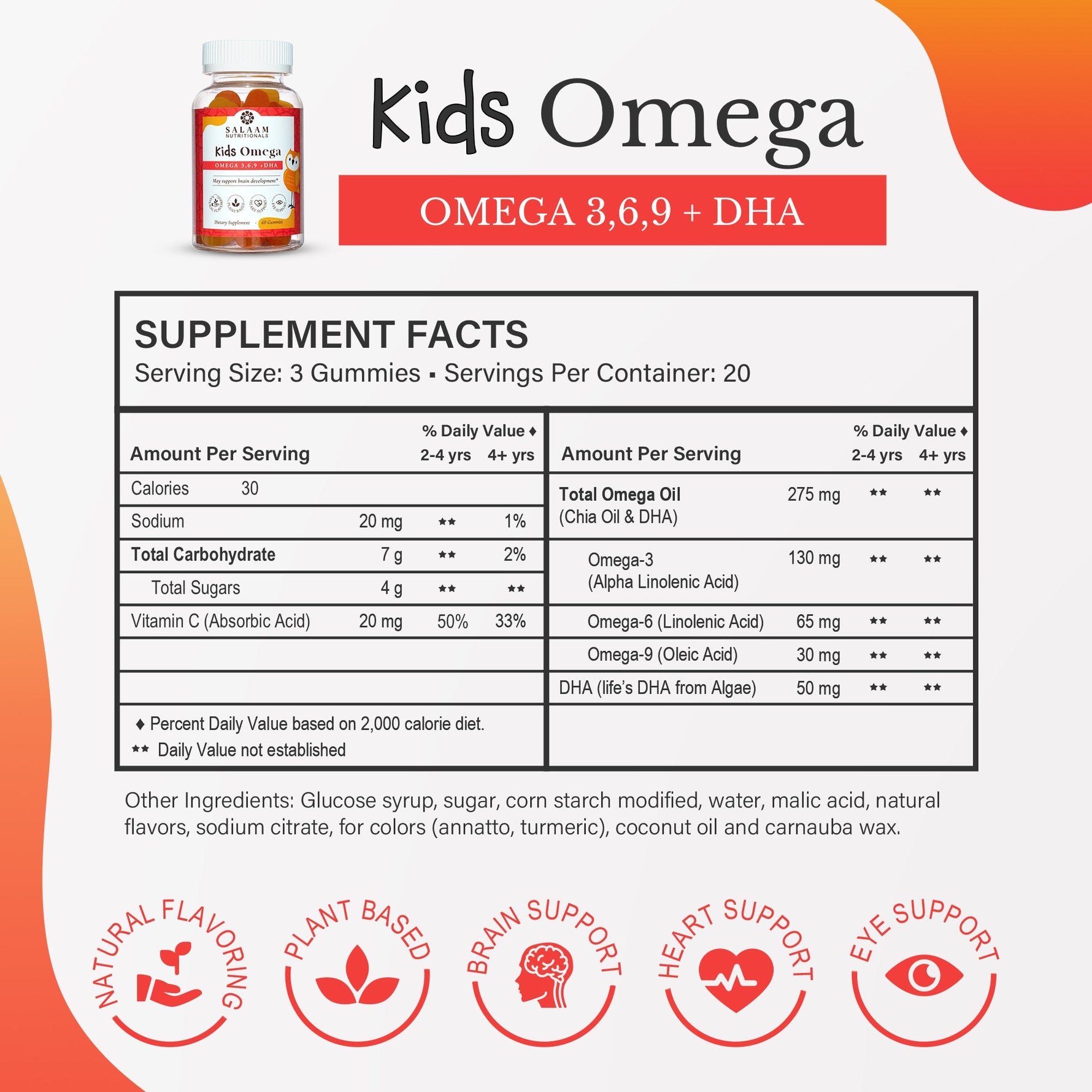 Halal Omega 3, 6 & 9 Gummies with DHA for Kids - 60 Count | Salaam Nutritionals - By Baano