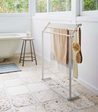 Bath Towel Rack (32" H)  - Steel + Wood - By Baano