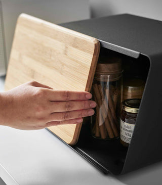Bread Box with Cutting Board Lid - Steel + Wood - By Baano
