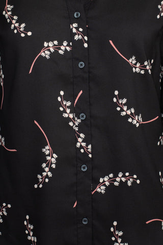 Premise Collar Neck Button Detail Long Sleeve Printed Crepe Top - Glamourous Grace