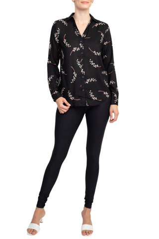 Premise Collar Neck Button Detail Long Sleeve Printed Crepe Top - Glamourous Grace