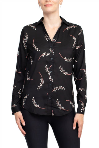 Premise Collar Neck Button Detail Long Sleeve Printed Crepe Top - Glamourous Grace