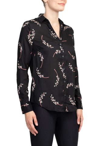 Premise Collar Neck Button Detail Long Sleeve Printed Crepe Top - Glamourous Grace