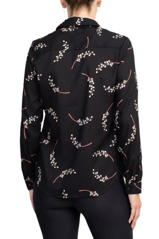 Premise Collar Neck Button Detail Long Sleeve Printed Crepe Top - Glamourous Grace