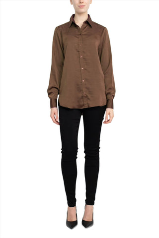 M Magaschoni Collar Neck Long Sleeve Front Button Detail Silk Top - Glamourous Grace