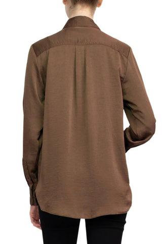 M Magaschoni Collar Neck Long Sleeve Front Button Detail Silk Top - Glamourous Grace