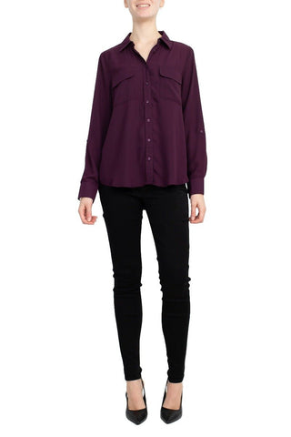 M Magaschoni Collar Neck Long Sleeves Front Button Detail Top - Glamourous Grace