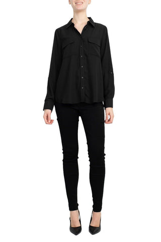 M Magaschoni Collar Neck Long Sleeves Front Button Detail Top - Glamourous Grace
