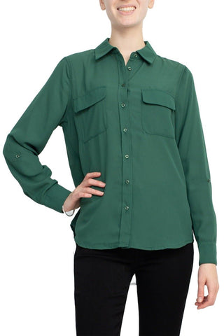 M Magaschoni Collar Neck Long Sleeves Front Button Detail Top - Glamourous Grace