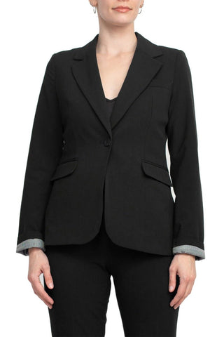 Philosophy Lapel Collar Rolled Long Sleeve Detail Single Button with Flap Pockets Woven Blazer - By Baano