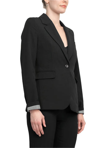 Philosophy Lapel Collar Rolled Long Sleeve Detail Single Button with Flap Pockets Woven Blazer - By Baano
