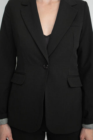 Philosophy Lapel Collar Rolled Long Sleeve Detail Single Button with Flap Pockets Woven Blazer - By Baano