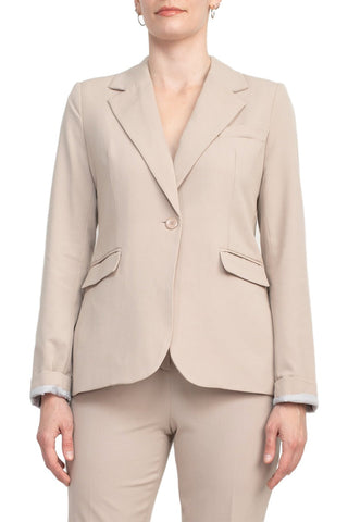 Philosophy Lapel Collar Rolled Long Sleeve Detail Single Button with Flap Pockets Woven Blazer - By Baano