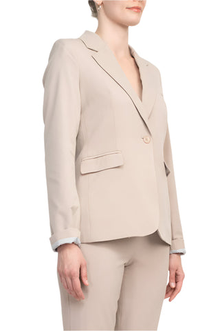 Philosophy Lapel Collar Rolled Long Sleeve Detail Single Button with Flap Pockets Woven Blazer - By Baano