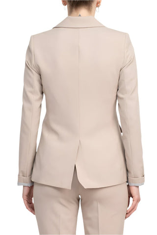 Philosophy Lapel Collar Rolled Long Sleeve Detail Single Button with Flap Pockets Woven Blazer - By Baano