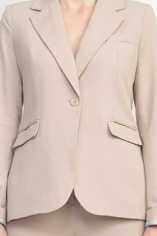 Philosophy Lapel Collar Rolled Long Sleeve Detail Single Button with Flap Pockets Woven Blazer - By Baano