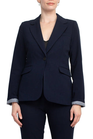 Philosophy Lapel Collar Rolled Long Sleeve Detail Single Button with Flap Pockets Woven Blazer - By Baano