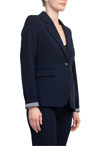 Philosophy Lapel Collar Rolled Long Sleeve Detail Single Button with Flap Pockets Woven Blazer - By Baano