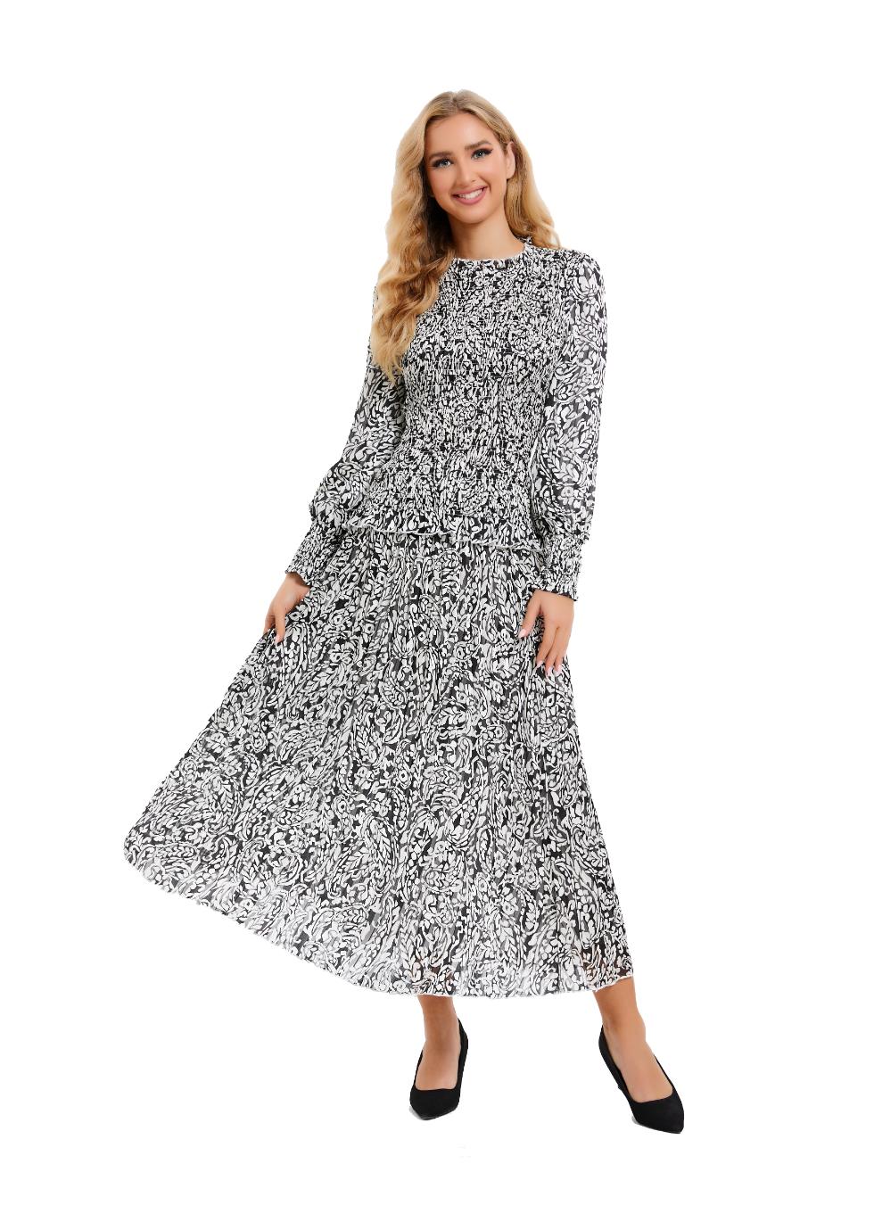 Paisley Monochrome Midi Two Piece Set - By Baano