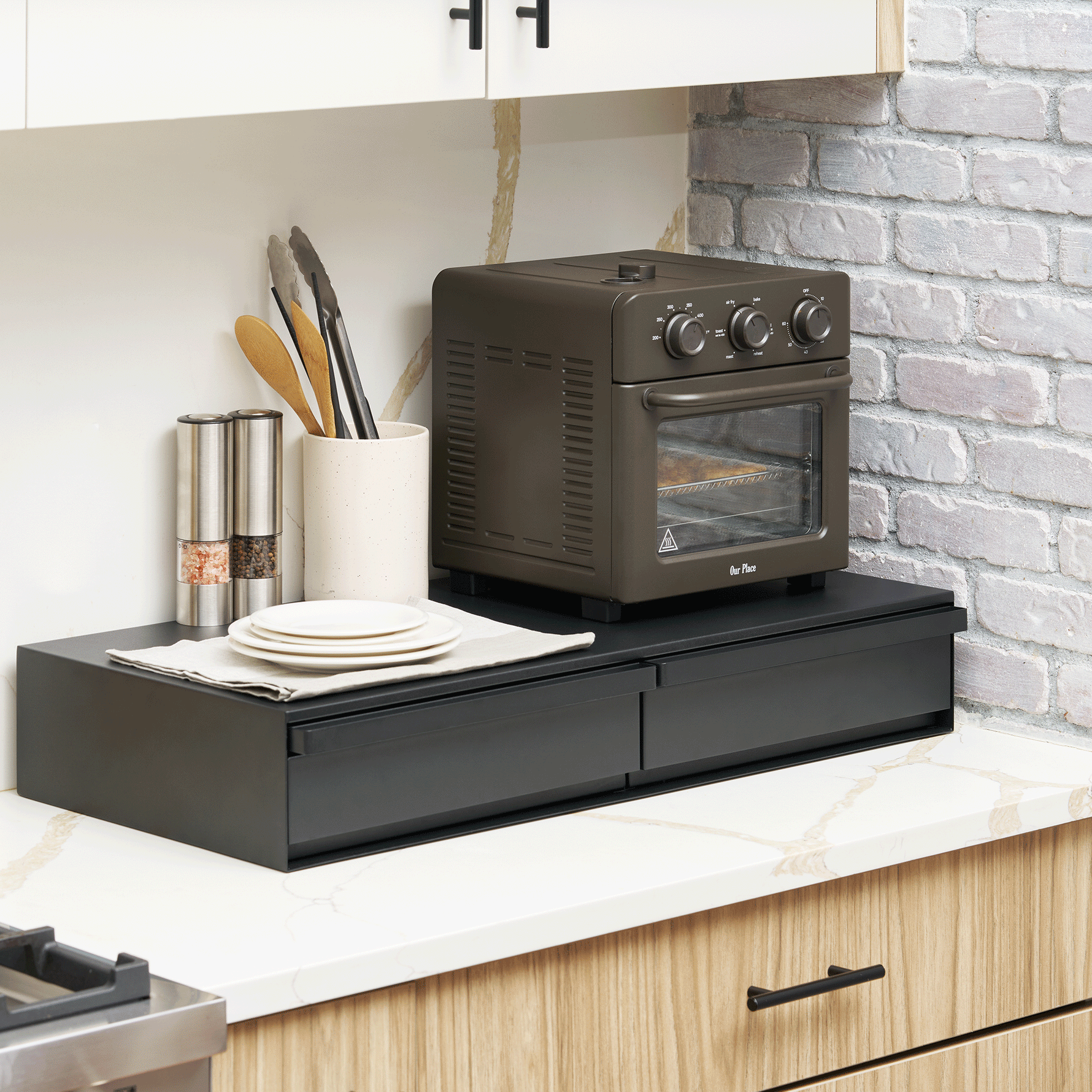 Countertop Drawer with Pull-Out Shelf - Wide - Steel