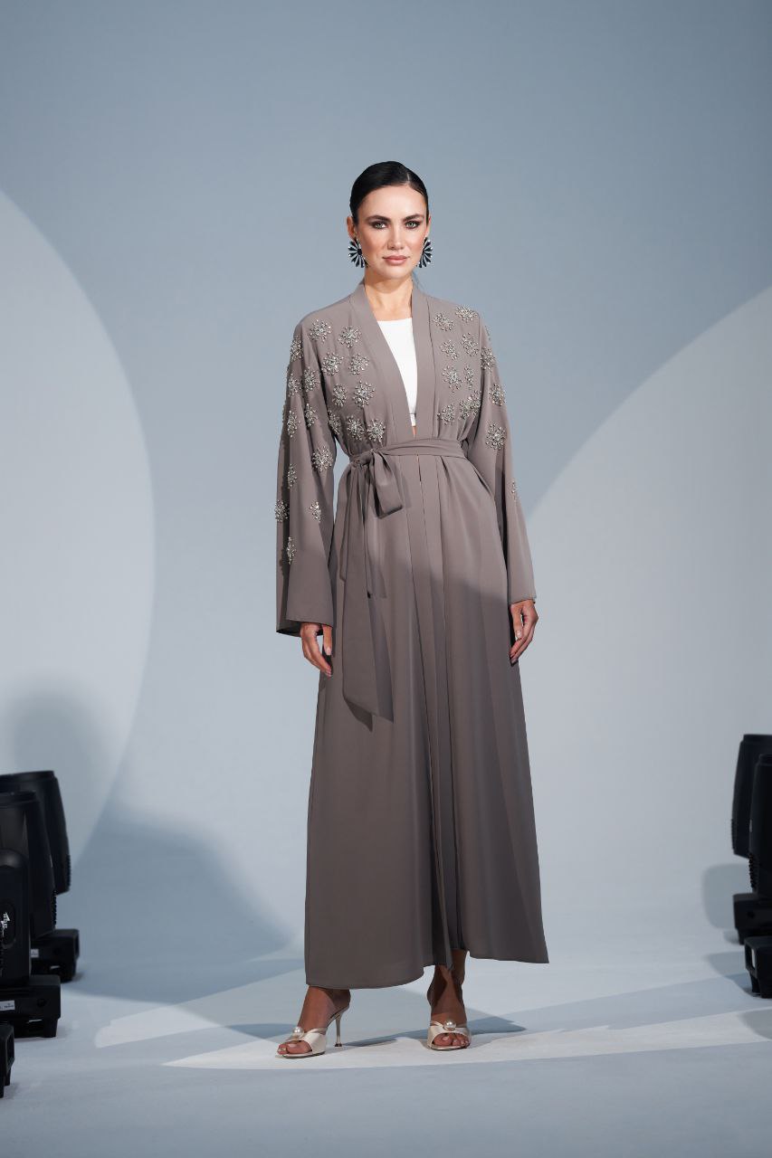Handmade Crystal Embellished Motifs Abaya-Kimono - By Baano