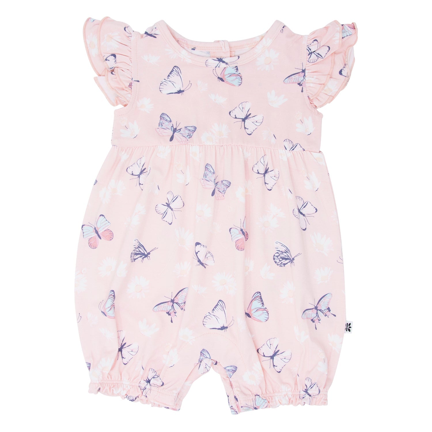 Pink Butterfly Daisy Bamboo Ruffle Romper - By Baano