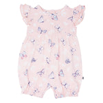 Pink Butterfly Daisy Bamboo Ruffle Romper - By Baano