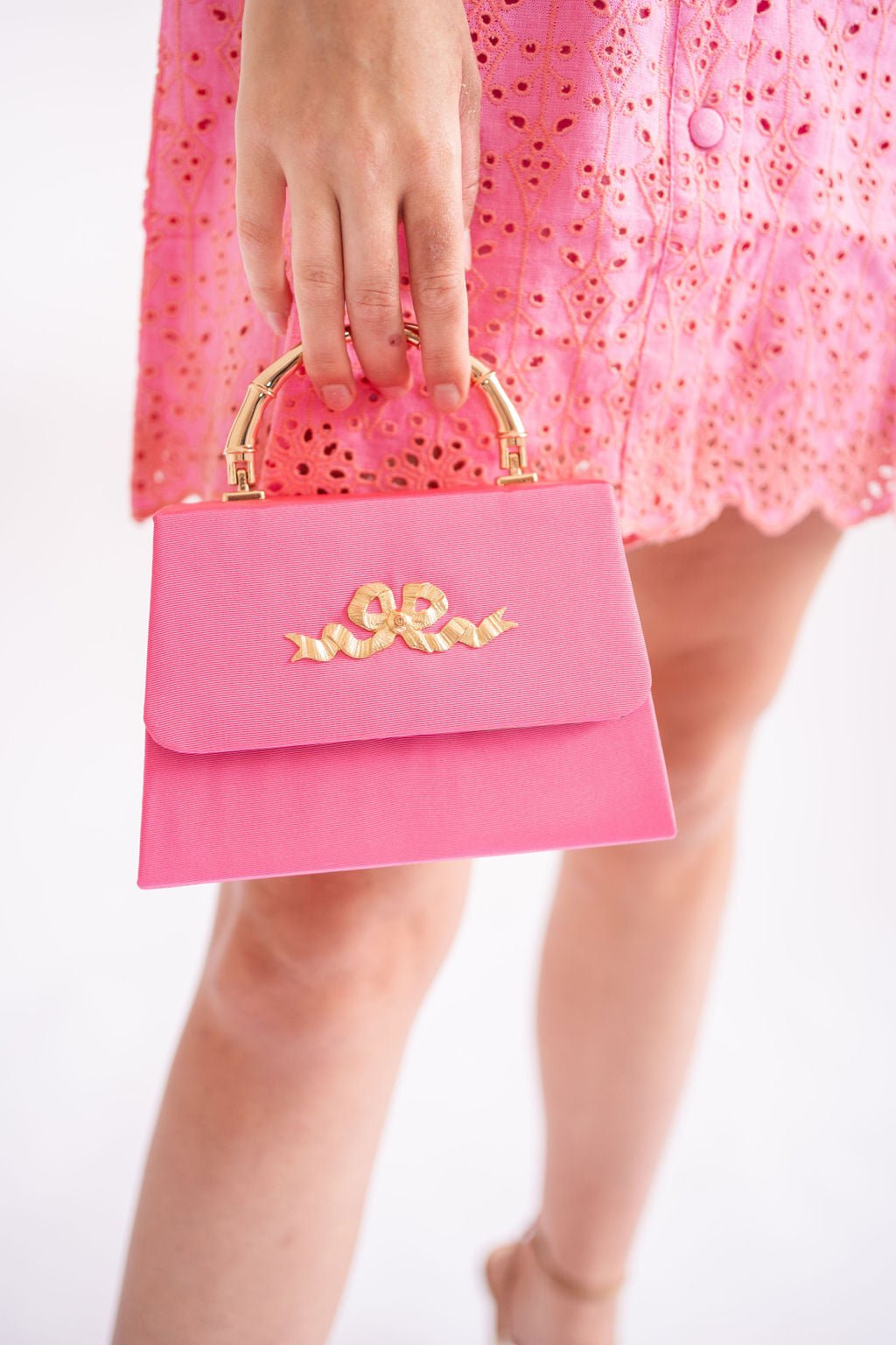 Pink Faille Lulu with Gold Handle Handbag - Gold Charms