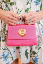 Pink Faille Lulu with Gold Handle Handbag - Gold Charms