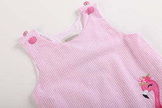 Pink Seersucker Flamingo Ruffle Dress