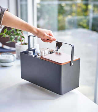 Makeup Organizer with Mirror - Steel + Wood - By Baano