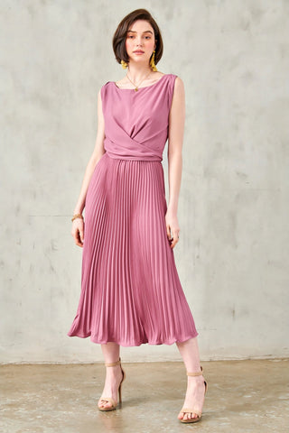Pleated Sleeveless Midi Dress