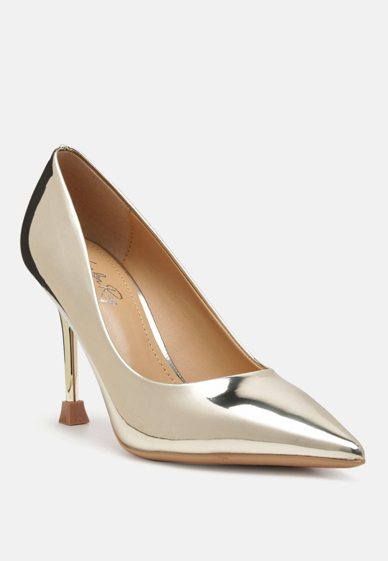 Poudre Metallic Patent Faux Leather Pumps London Rag International
