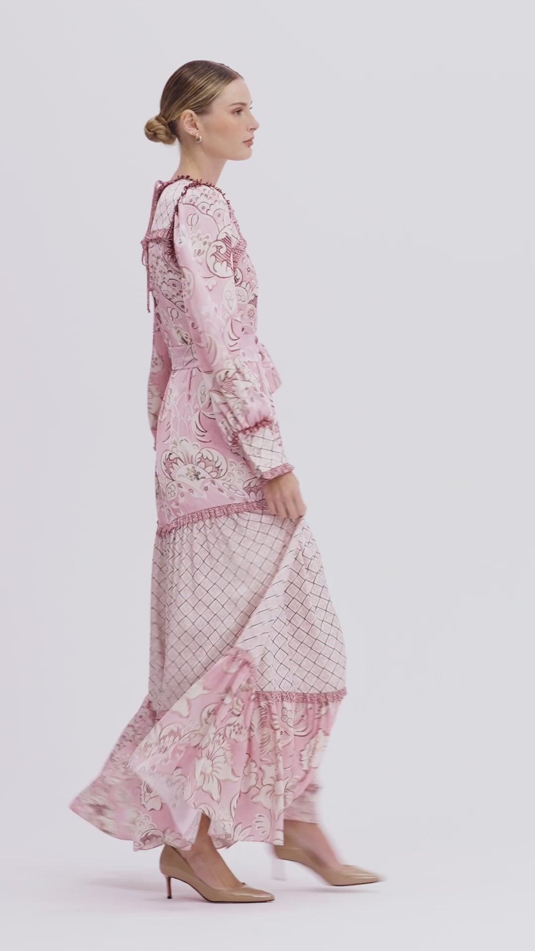 Rose Pink Modest Maxi Dress with Frill Accents