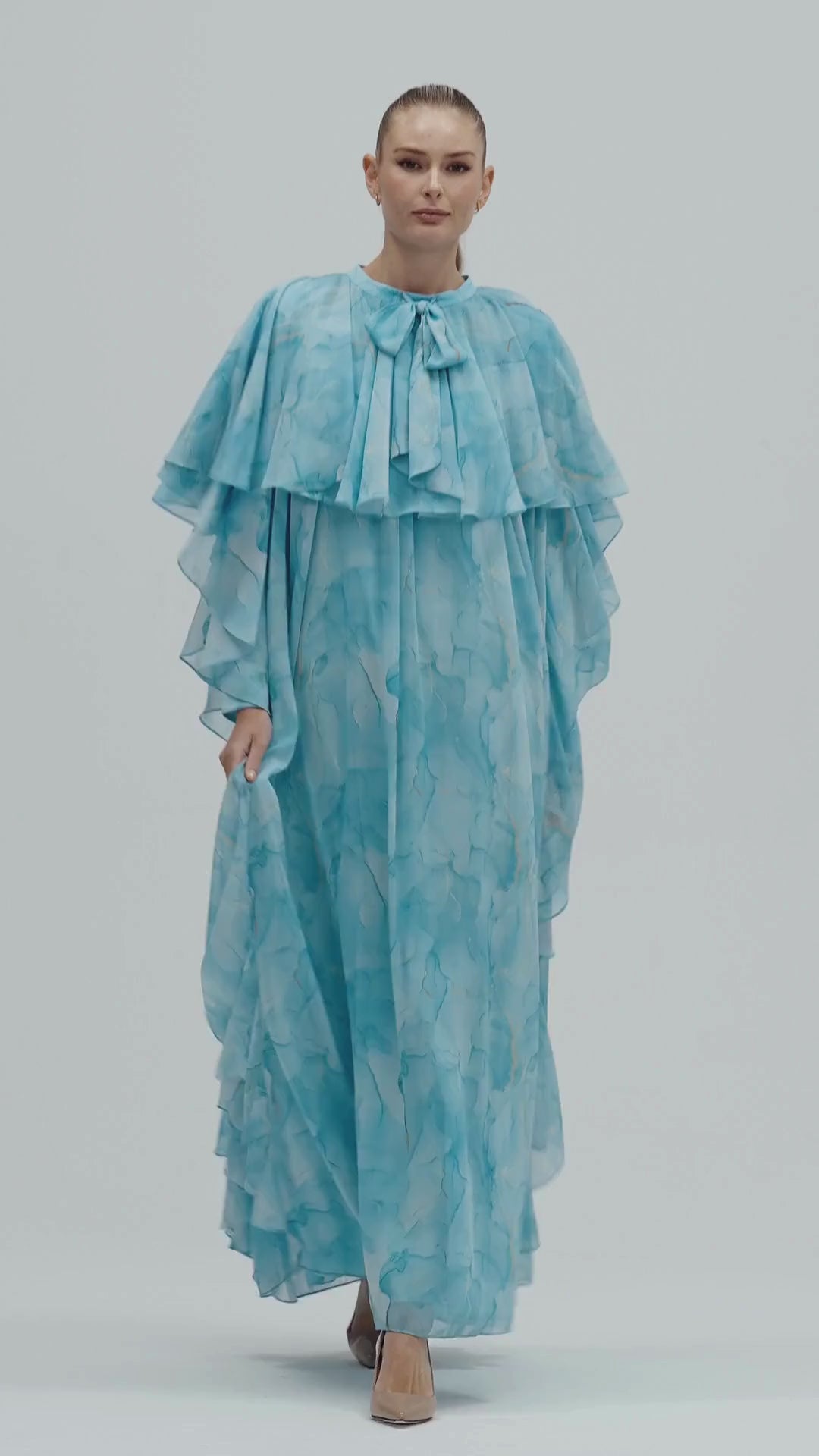 Caftan Style Long Maxi Dress With Half Cloak