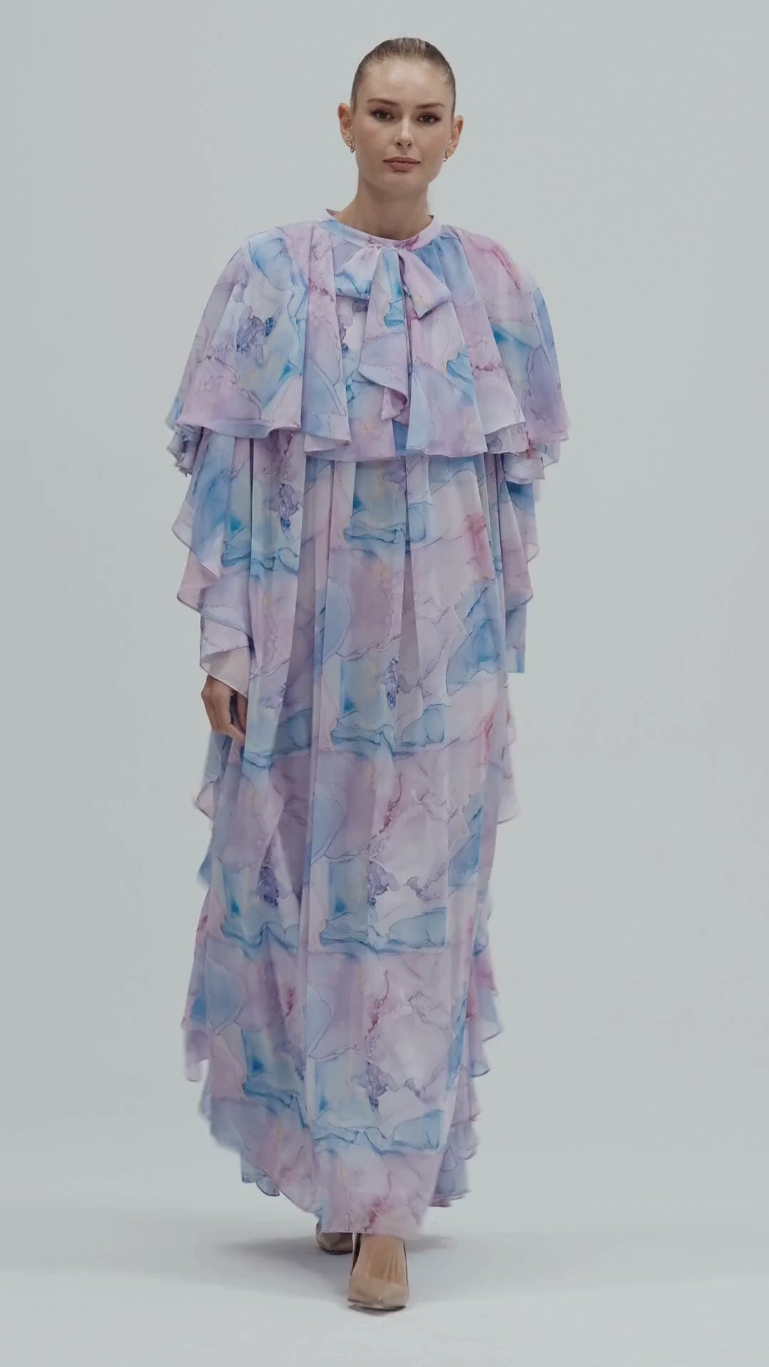 Caftan Style Long Maxi Dress With Half Cloak