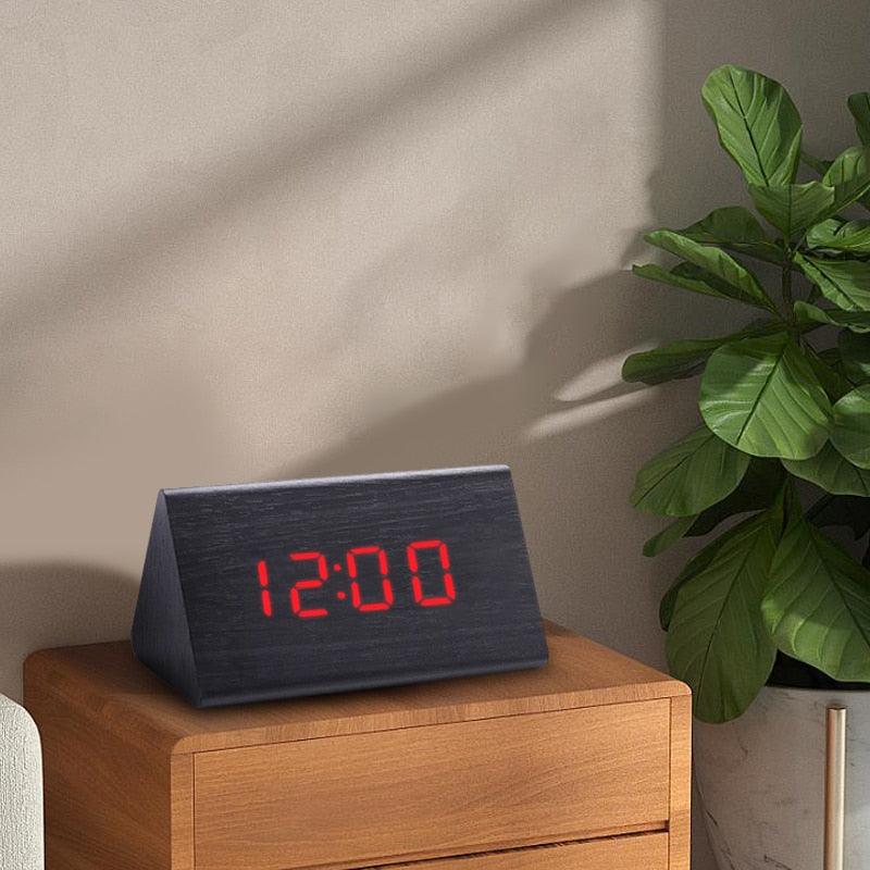 Digital Clock LED Wooden Alarm Clock Digital Alarm Clock with Wooden Electronic LED Time Display 3 Alarm Settings Humidity & Temperature Detect Wood Made Electric Clocks Table Sound Control Electronic Clocks Desktop USB/AAA Powered Home Table Decor Stevvex