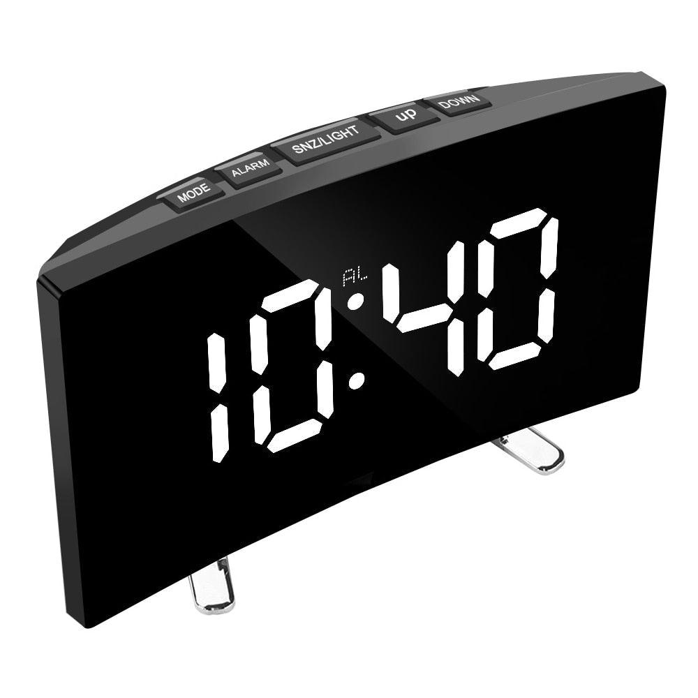 7 Inch LED Digital Desktop Alarm Clock Curved Dimmable Table Clock Table Alarm Clock 7 Inch Curved Dimmable LED Electronic Digital Desktop Clock for Kids Bedroom Large Number Table Clock Mirror Luxury For Kids Bedroom Home Decors Stevvex