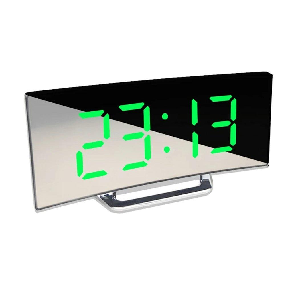 Digital Alarm Clock Digital Clock Large Display LED Alarm Electric Clocks Mirror Surface 3 Levels Brightness Dual USB LED Curved Surface Mirror Electronic Table Clock Large Screen Snooze Desktop Clock For Home Decoration Stevvex