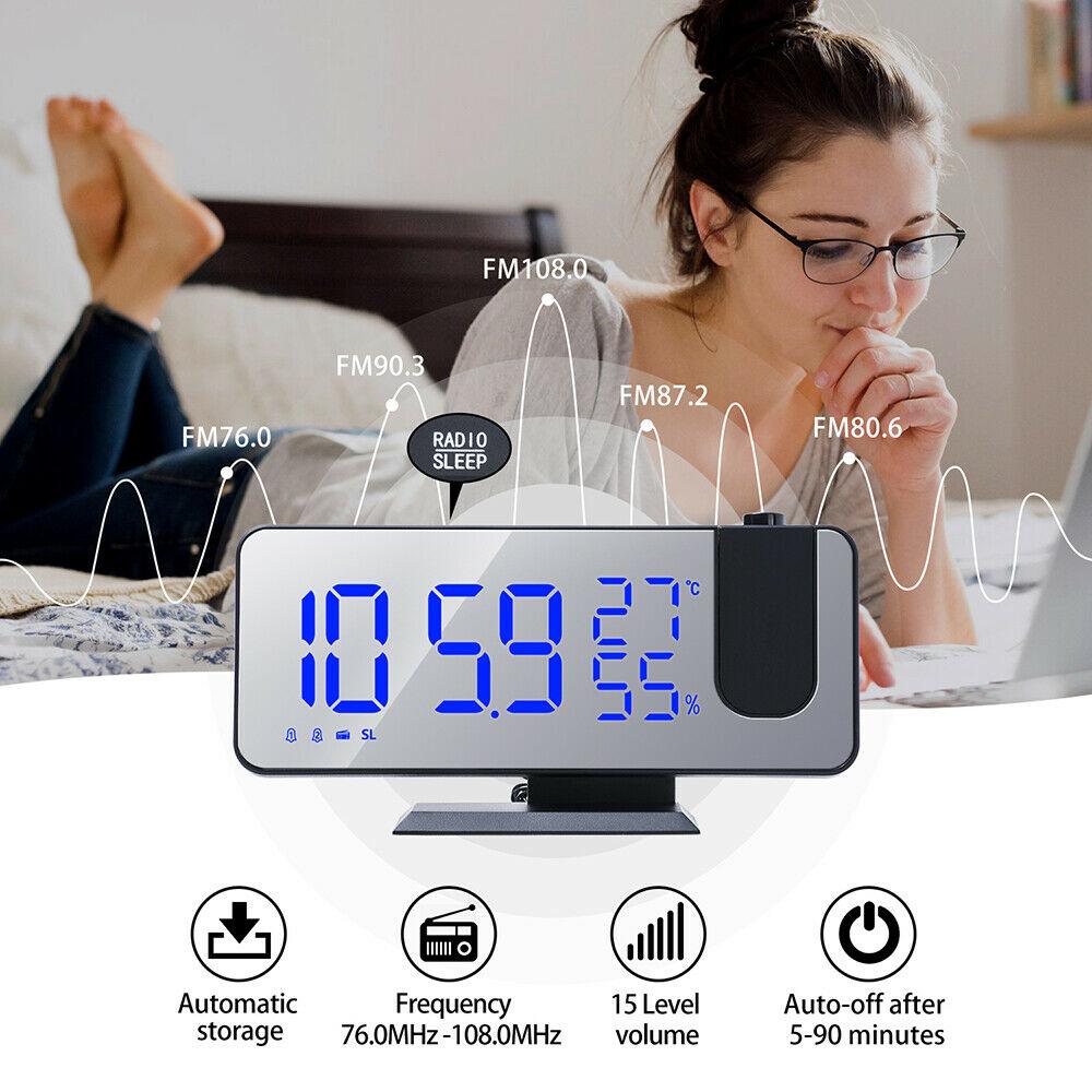 LED Digital Alarm Clock Projection Clock Radios Loud Ceiling Alarm Clock for Heavy Sleepers Snooze Dual Clock Bedside Dimmer with USB Charger Digital LED Clock FM Radio Table Electronic Desktop Clocks USB Wake Up FM Radio Time Projector Snooze Function Stevvex