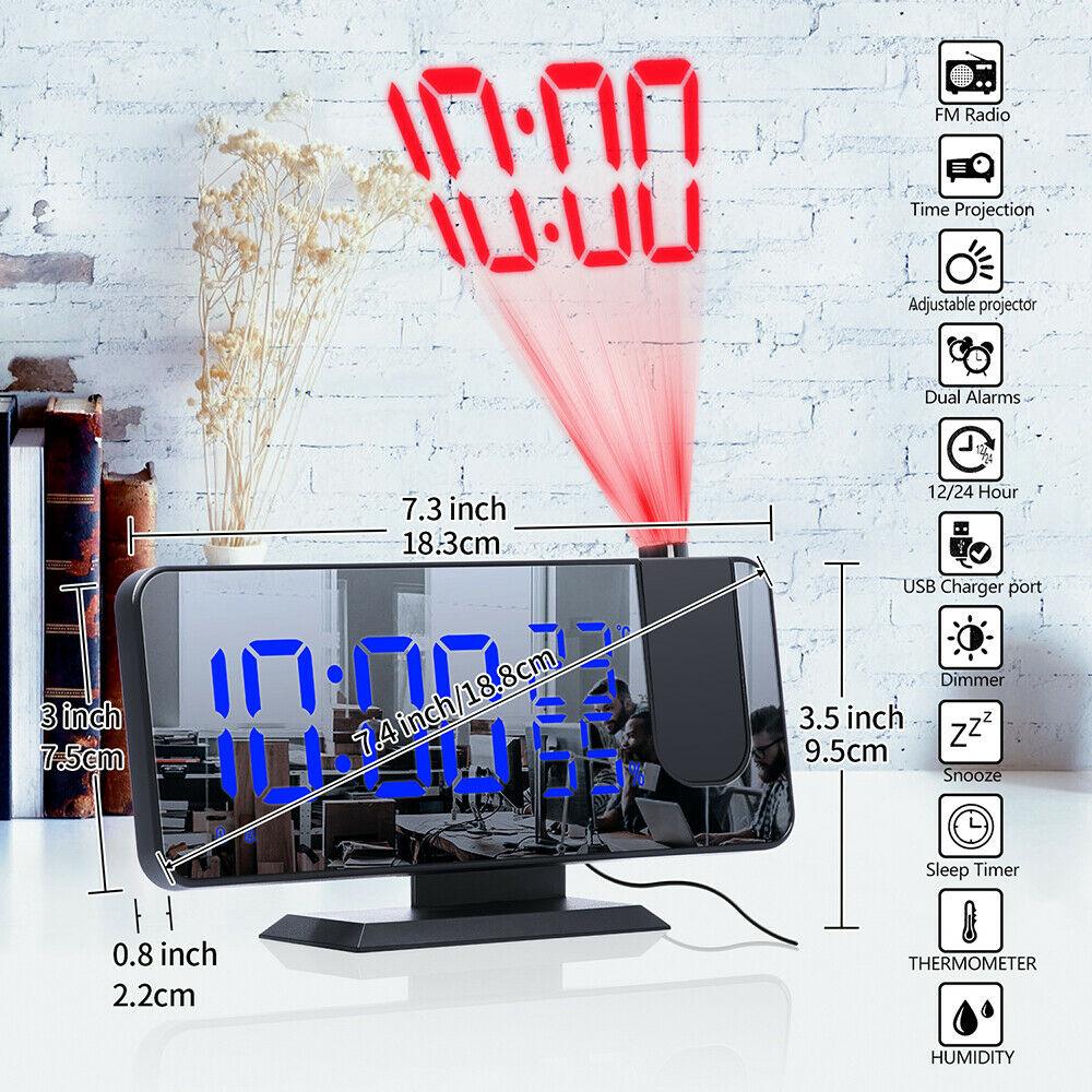 LED Digital Alarm Clock Projection Clock Radios Loud Ceiling Alarm Clock for Heavy Sleepers Snooze Dual Clock Bedside Dimmer with USB Charger Digital LED Clock FM Radio Table Electronic Desktop Clocks USB Wake Up FM Radio Time Projector Snooze Function Stevvex