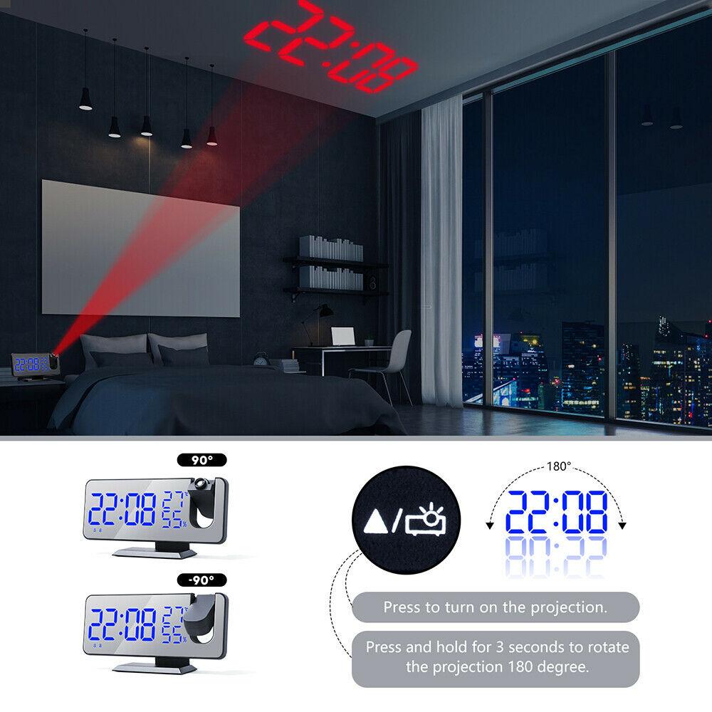 LED Digital Alarm Clock Projection Clock Radios Loud Ceiling Alarm Clock for Heavy Sleepers Snooze Dual Clock Bedside Dimmer with USB Charger Digital LED Clock FM Radio Table Electronic Desktop Clocks USB Wake Up FM Radio Time Projector Snooze Function Stevvex