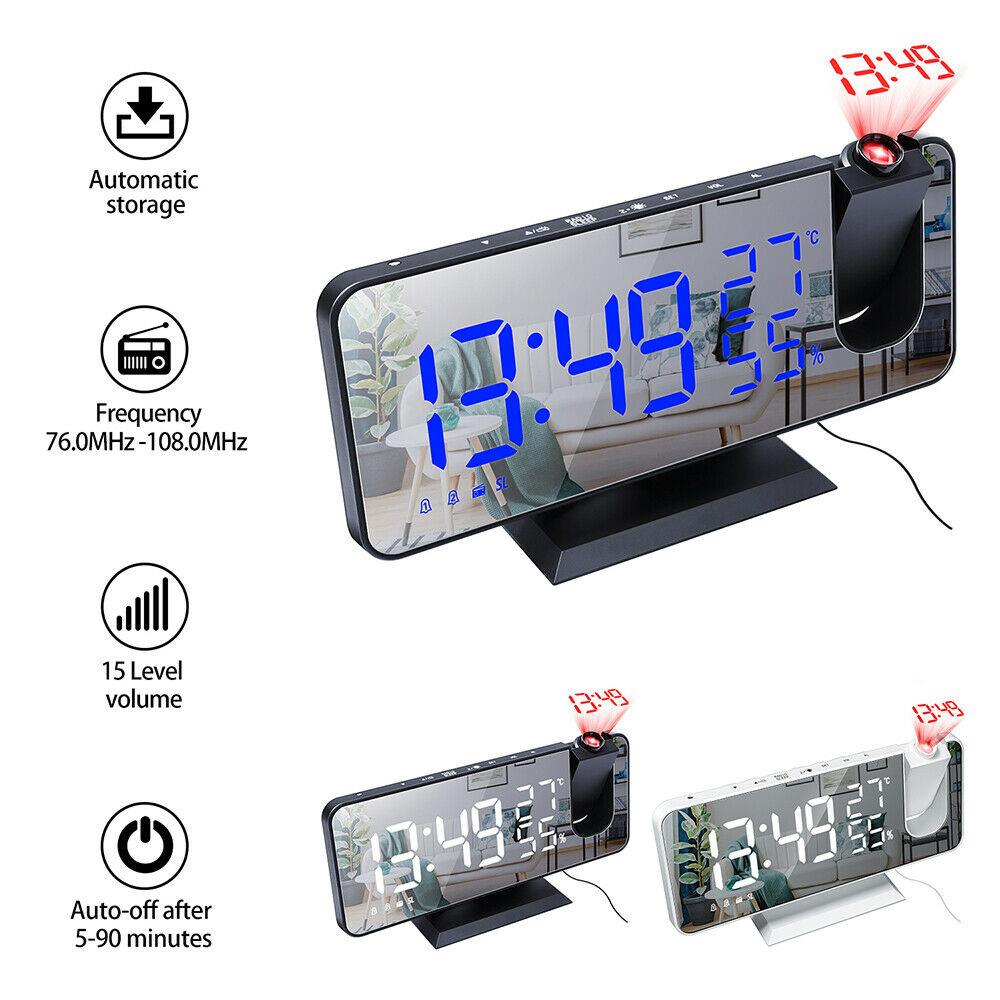 LED Digital Alarm Clock Projection Clock Radios Loud Ceiling Alarm Clock for Heavy Sleepers Snooze Dual Clock Bedside Dimmer with USB Charger Digital LED Clock FM Radio Table Electronic Desktop Clocks USB Wake Up FM Radio Time Projector Snooze Function Stevvex