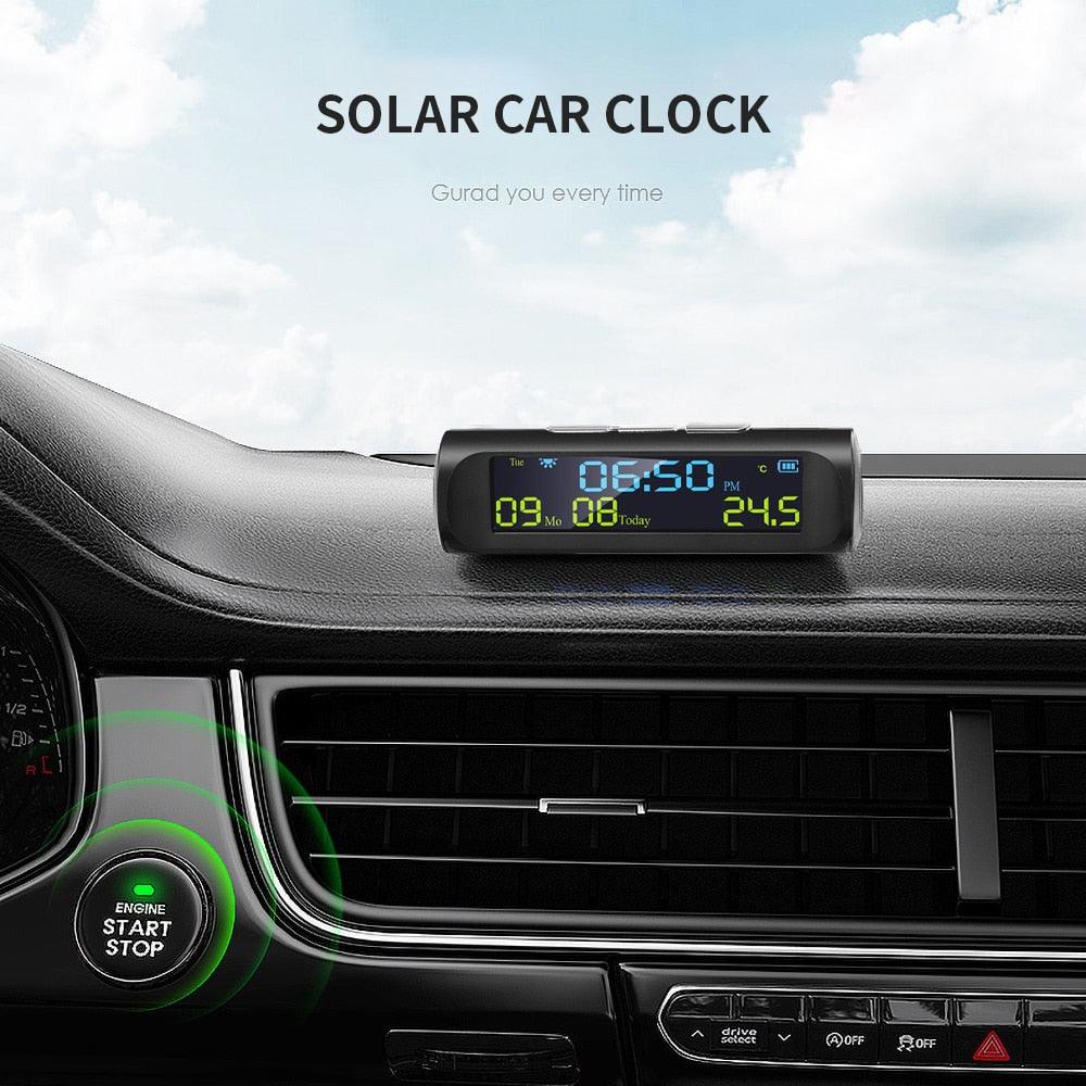 Solar Car Digital Clock with LCD Time Date In-Car Temperature Display for Outdoor Personal Car Part Decoration Universal Wireless Car Head Up Display Digital GPS Speedometer MPH Solar Battery USB Charged with Time Clock Stevvex