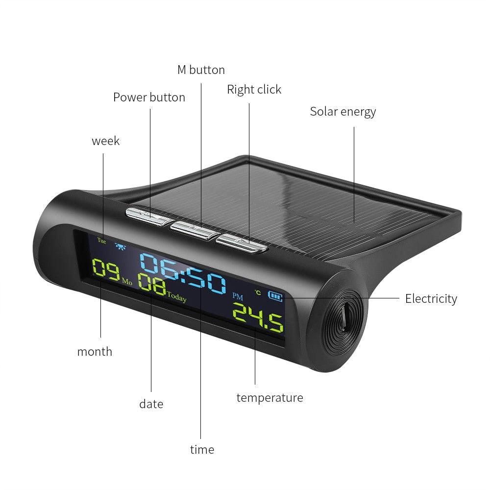 Solar Car Digital Clock with LCD Time Date In-Car Temperature Display for Outdoor Personal Car Part Decoration Universal Wireless Car Head Up Display Digital GPS Speedometer MPH Solar Battery USB Charged with Time Clock Stevvex